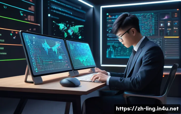 전산언어학 개념 - A detailed, modern digital illustration of a computational linguist&rsquo;s workspace, featuring multiple ...