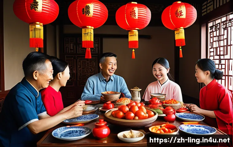 화자의 정체성 - A warm family scene in a traditional Chinese household during a vibrant cultural festival, with mult...