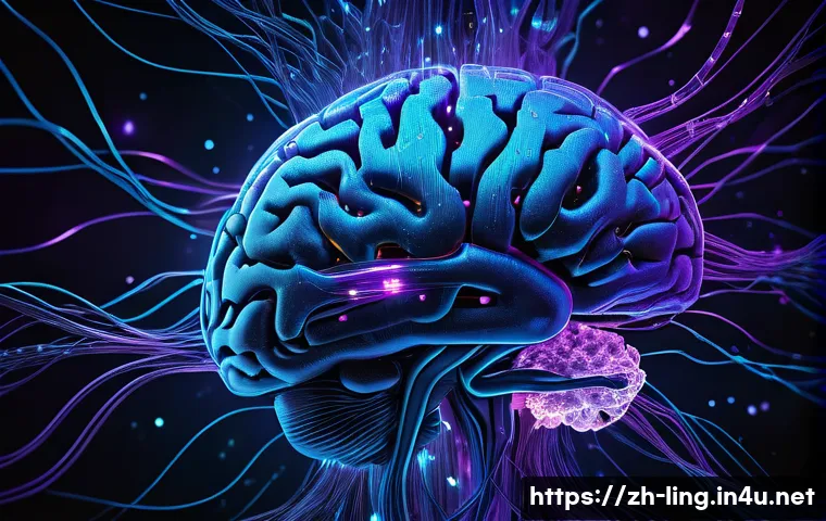 언어의 신경망 모델 - A highly detailed, futuristic neural network visualization inspired by the human brain, showing inte...
