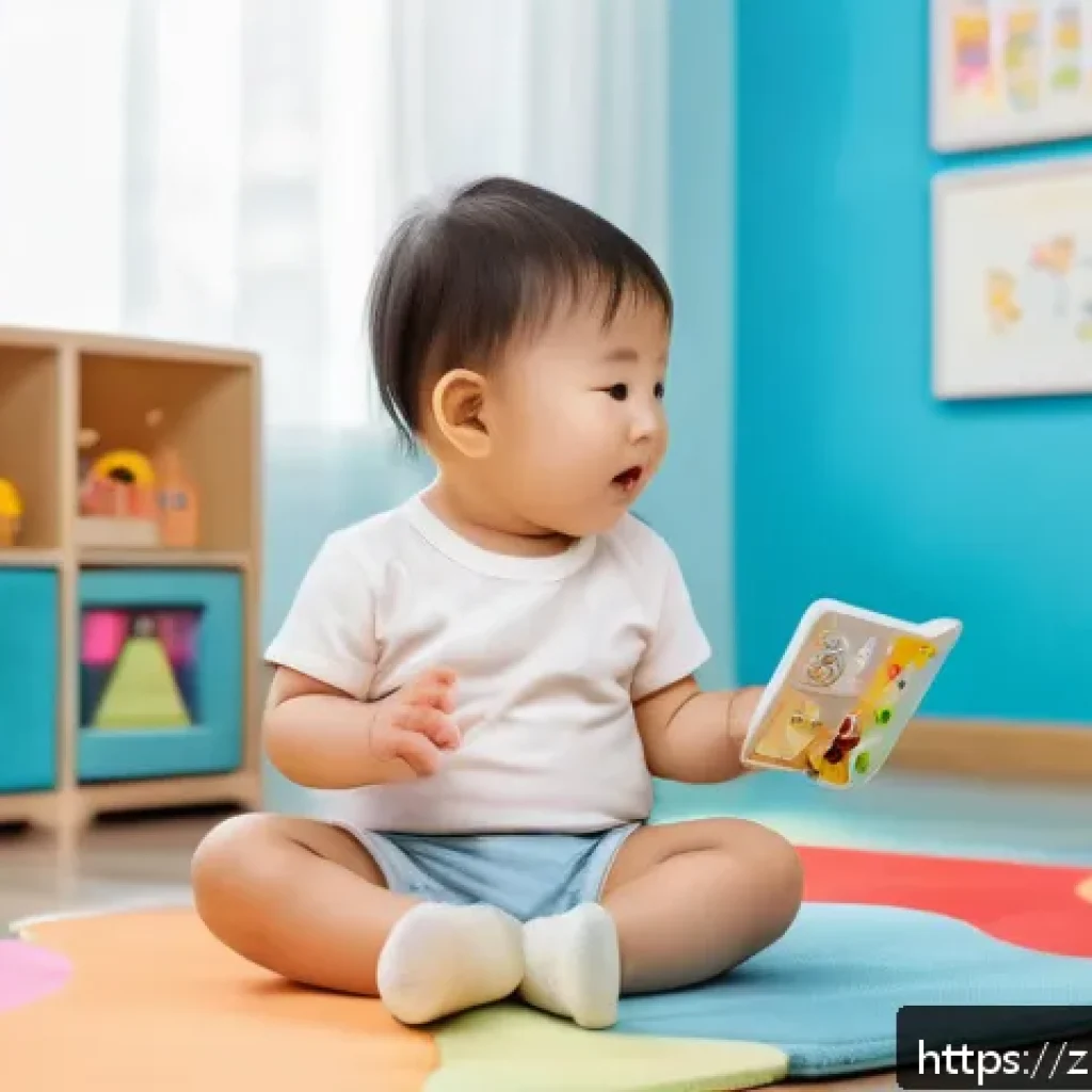 언어 재활 치료 - A warm and nurturing scene depicting a young child wearing a diaper sitting at a colorful playroom t...
