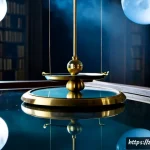 형이상학과 언어 - Photorealistic conceptual still life of metaphysics and language: a silent antique brass balance sca...