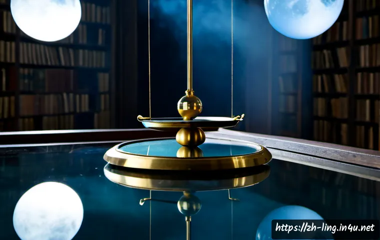 형이상학과 언어 - Photorealistic conceptual still life of metaphysics and language: a silent antique brass balance sca...